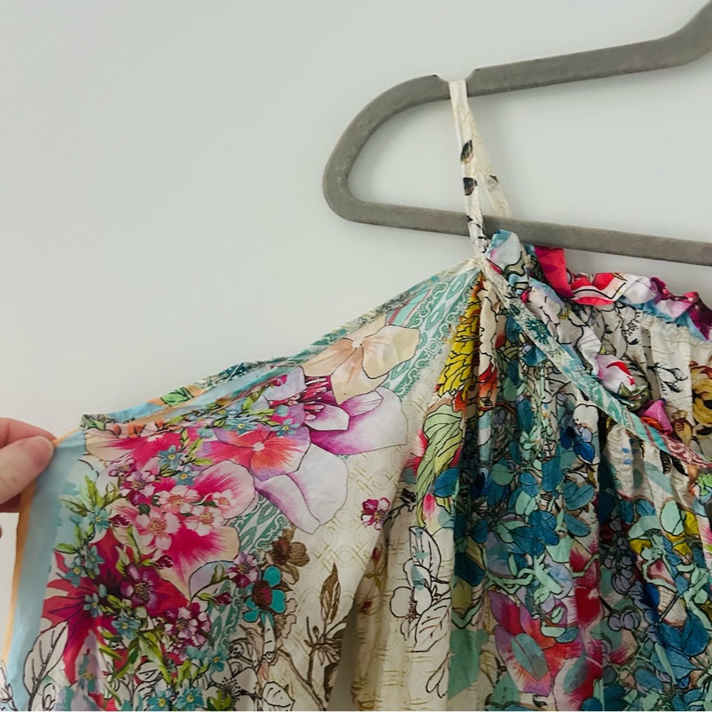 Johnny Was Daria 100% Silk Boho Cold Shoulder Boho Bell Sleeve Blouse Top S - Picture 5 of 13